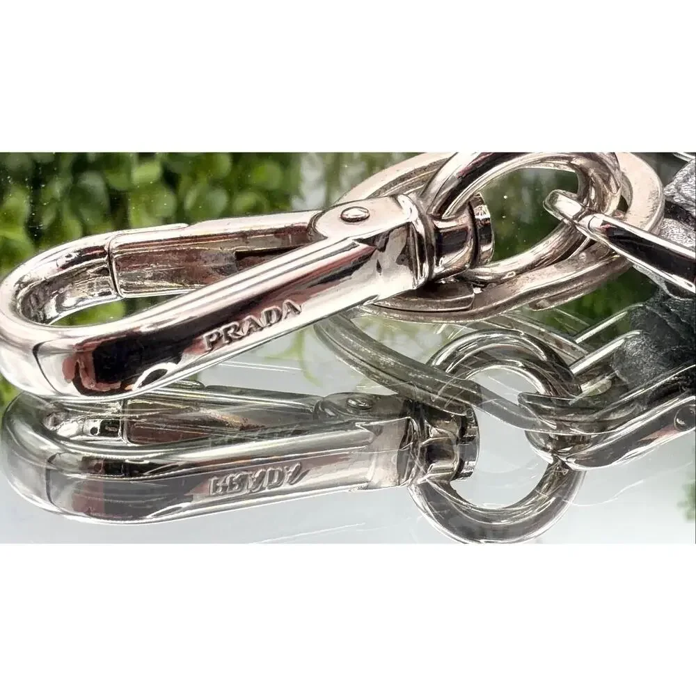 Prada Silver Green Saffiano Flower Key Chain Bag Charm